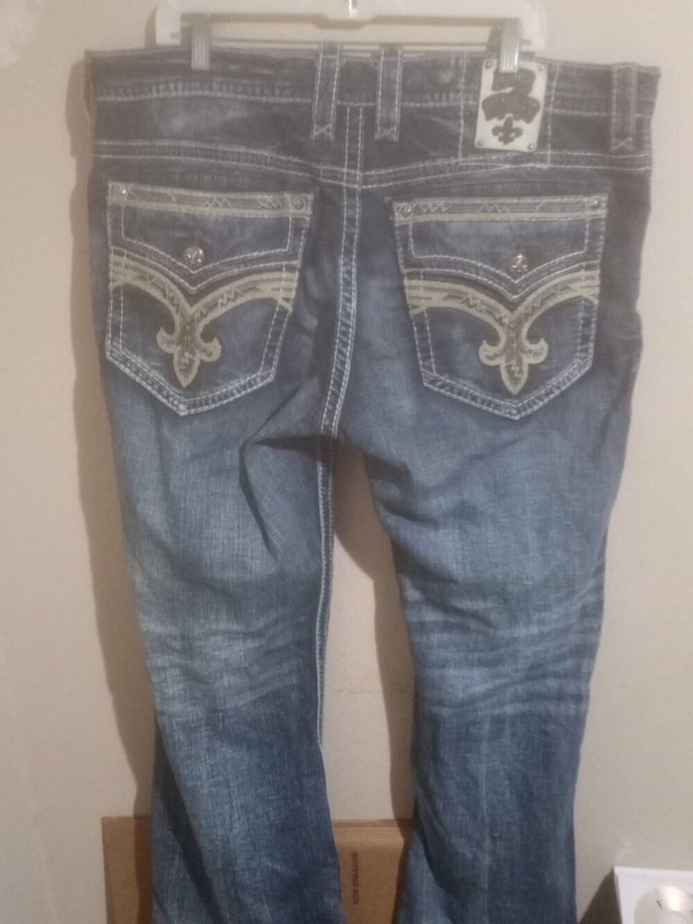 Rock Revival Men's Joel Straight Denim Jeans 40 X 31 Distressed Blue - Picture 3 of 14